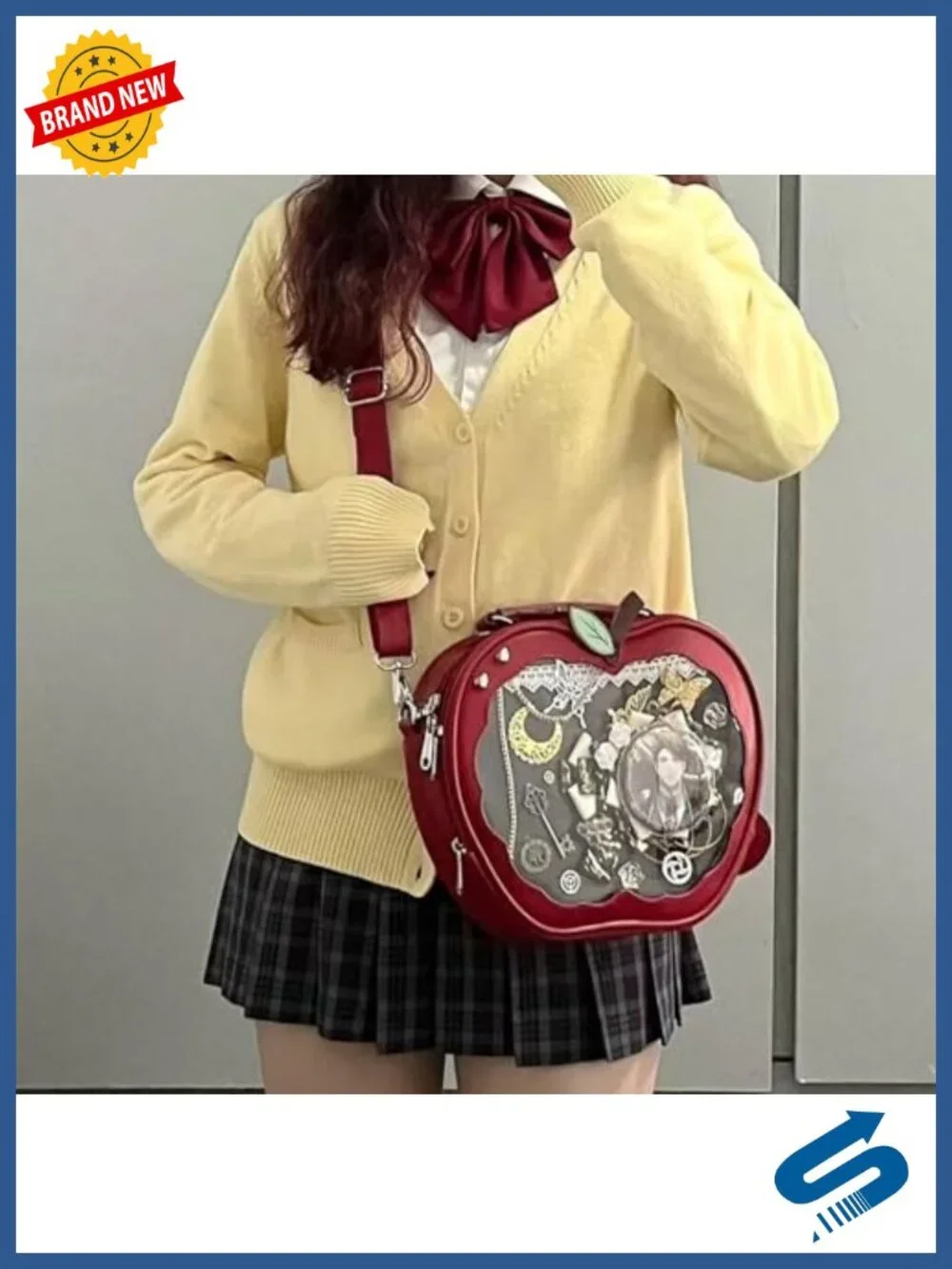 Apple-Shaped Ita Backpack for DIY Badge Pin Display